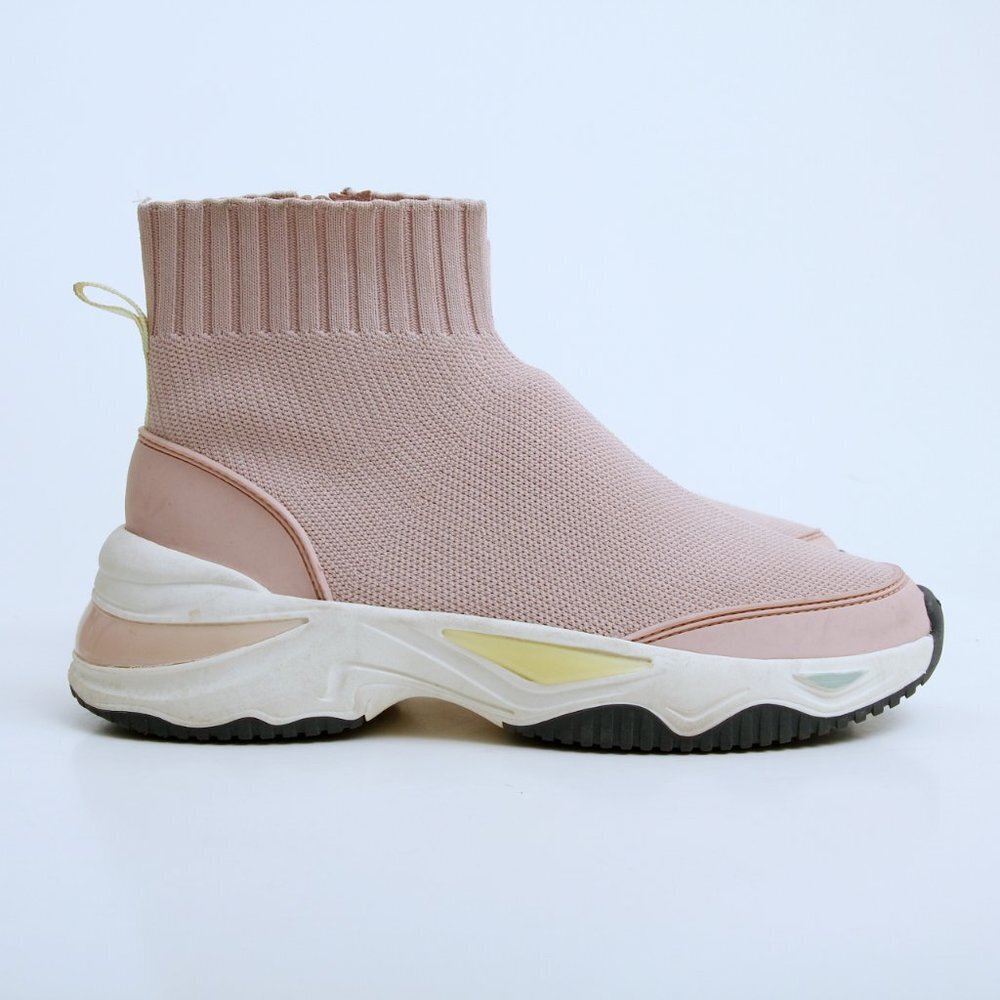 Zara High Top Sock Sneakers Chunky Platform Stretch Knit Mesh Pink Women 6.5